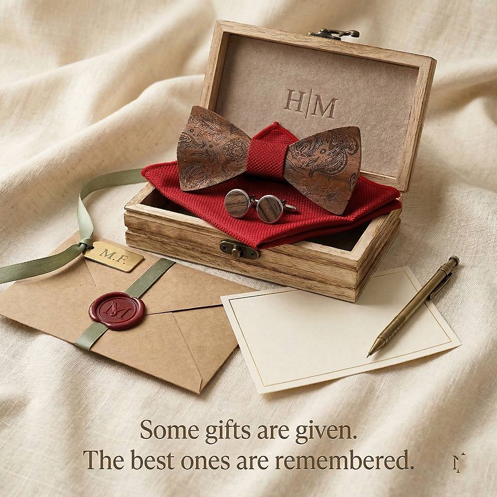 M489 M489  Engraved Paisley Bow Tie Set, Walnut — view 6