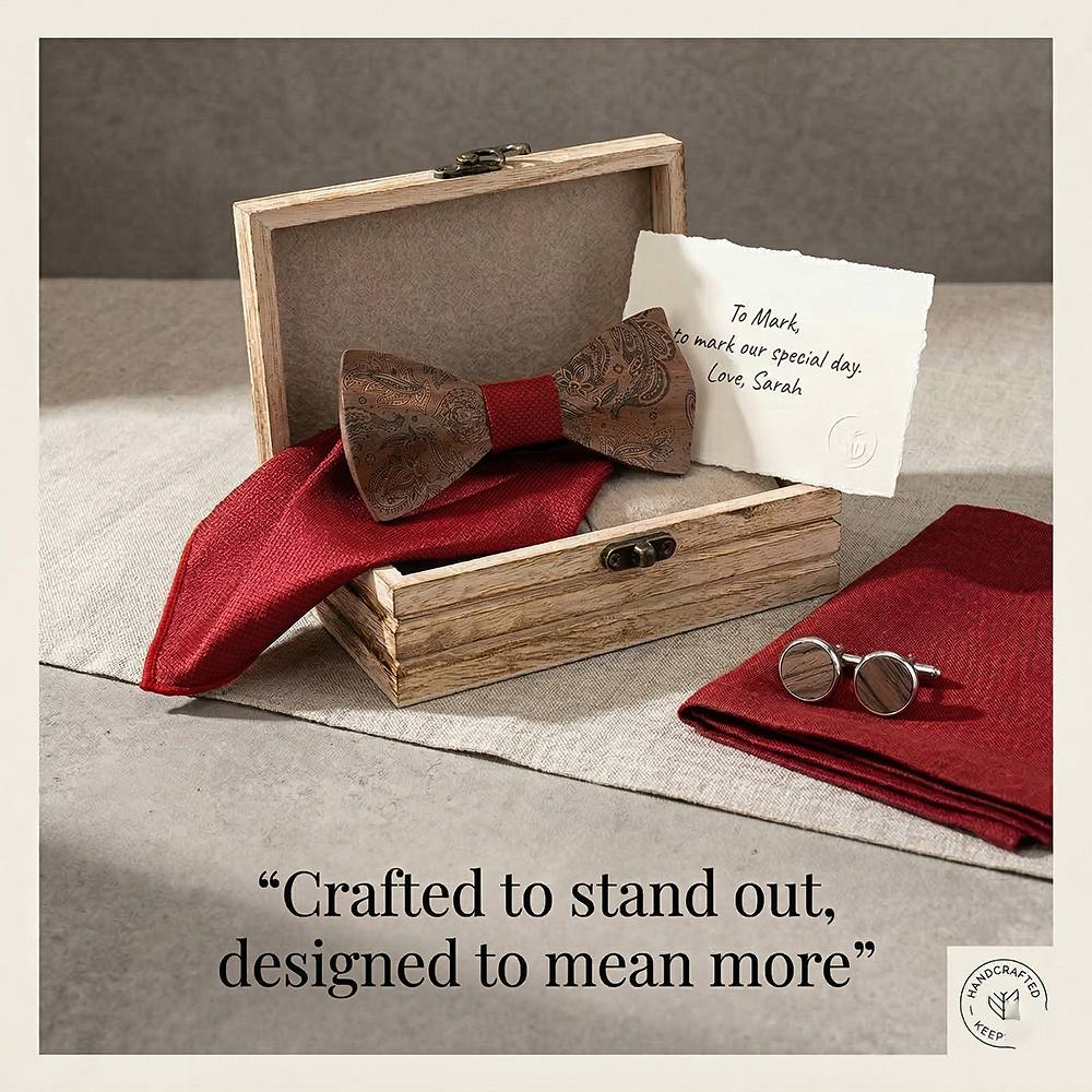M489 M489  Engraved Paisley Bow Tie Set, Walnut — view 7