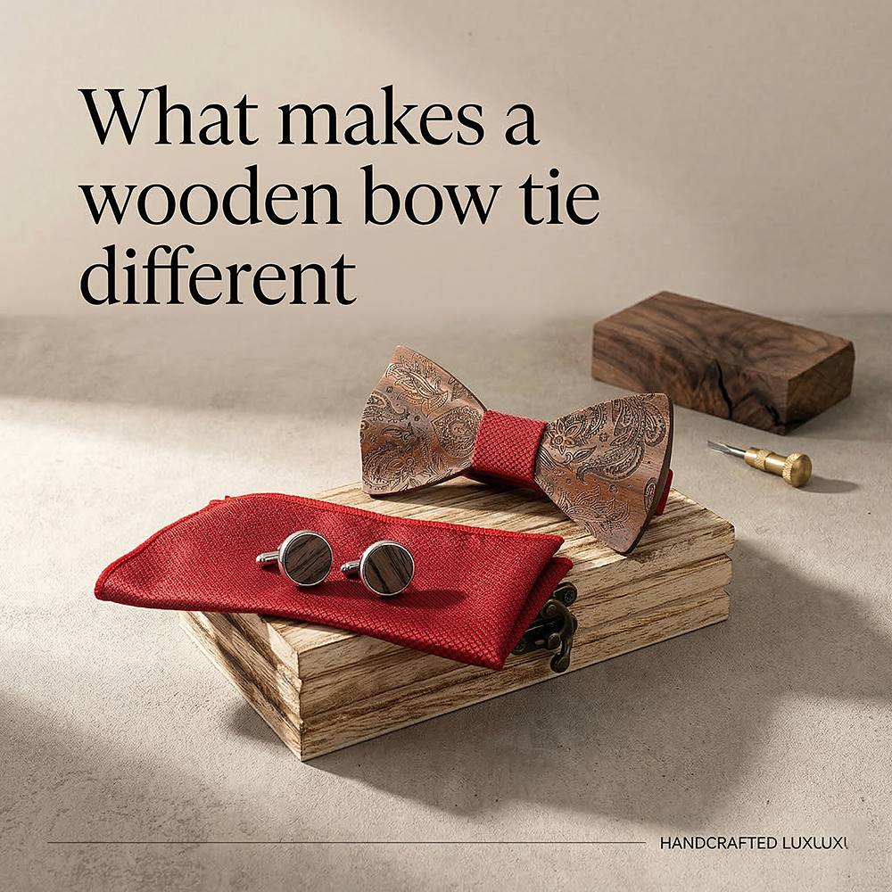 M489 M489  Engraved Paisley Bow Tie Set, Walnut — view 8