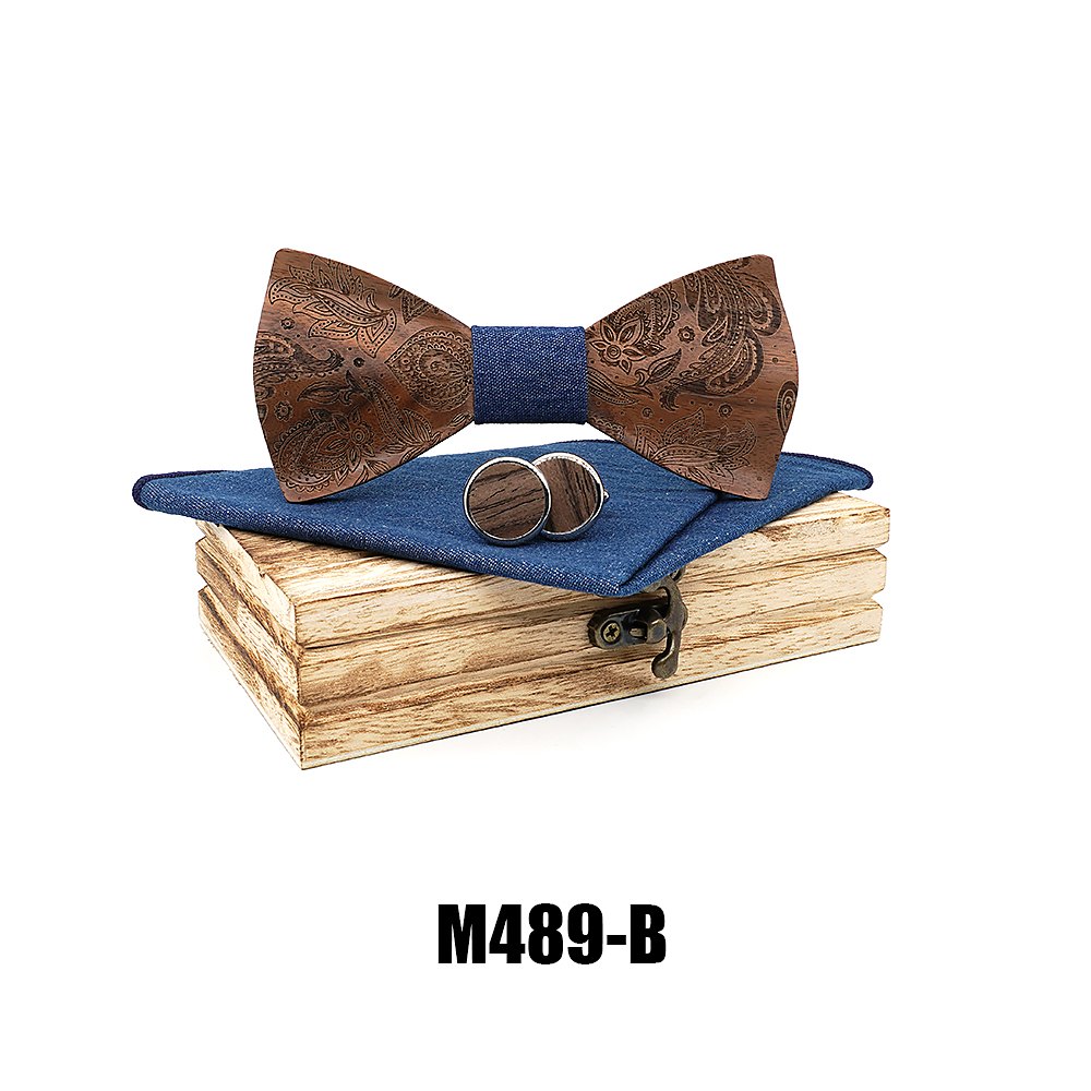 M489 M489  Engraved Paisley Bow Tie Set, Walnut — colour B