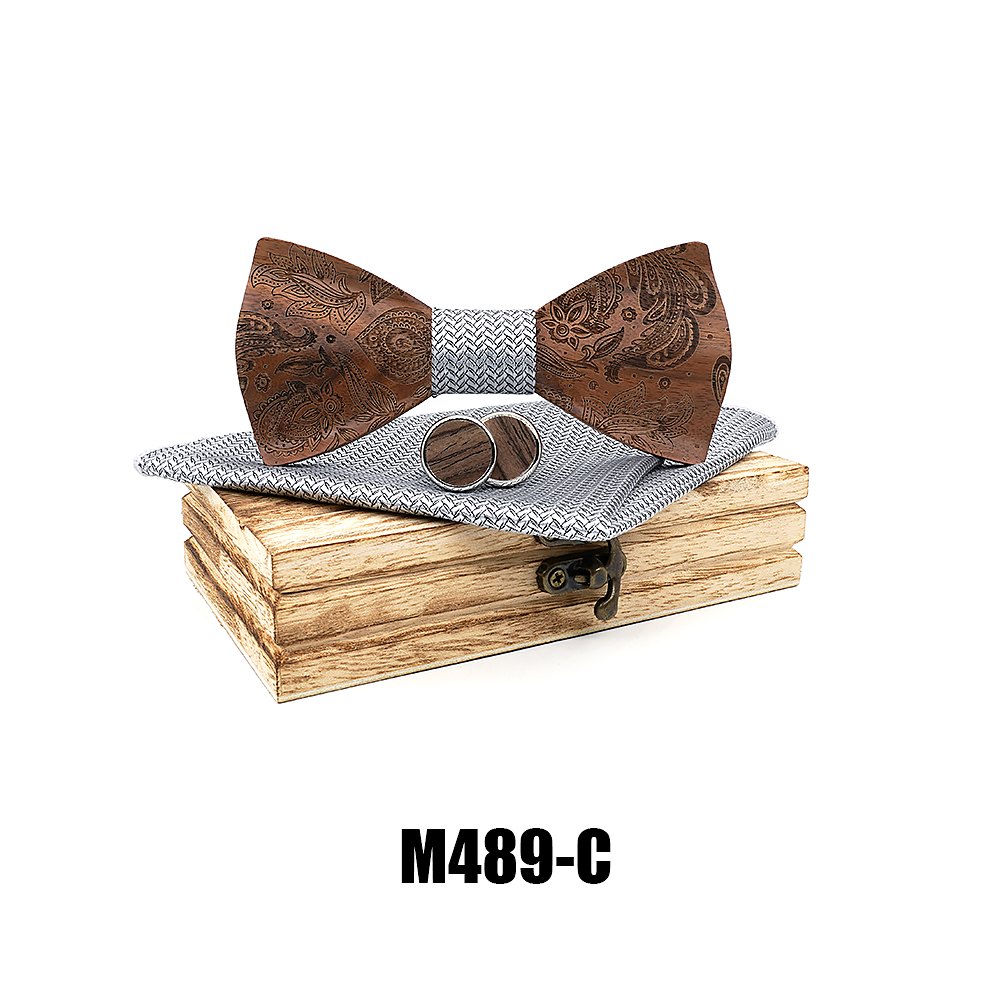 M489 M489  Engraved Paisley Bow Tie Set, Walnut — colour C