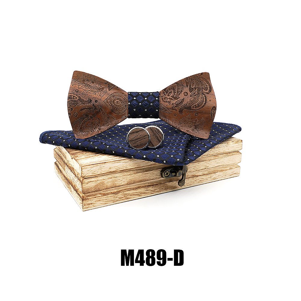 M489 M489  Engraved Paisley Bow Tie Set, Walnut — colour D