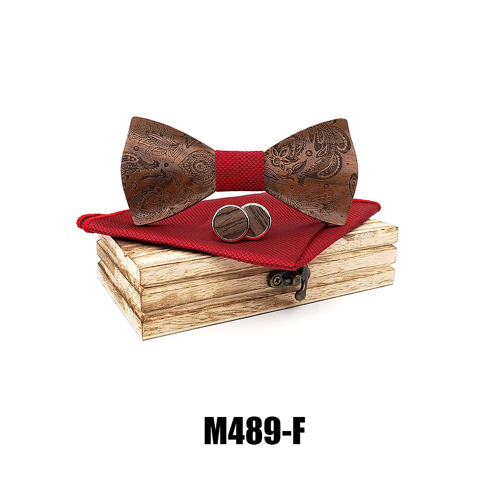 M489 M489  Engraved Paisley Bow Tie Set, Walnut — colour F