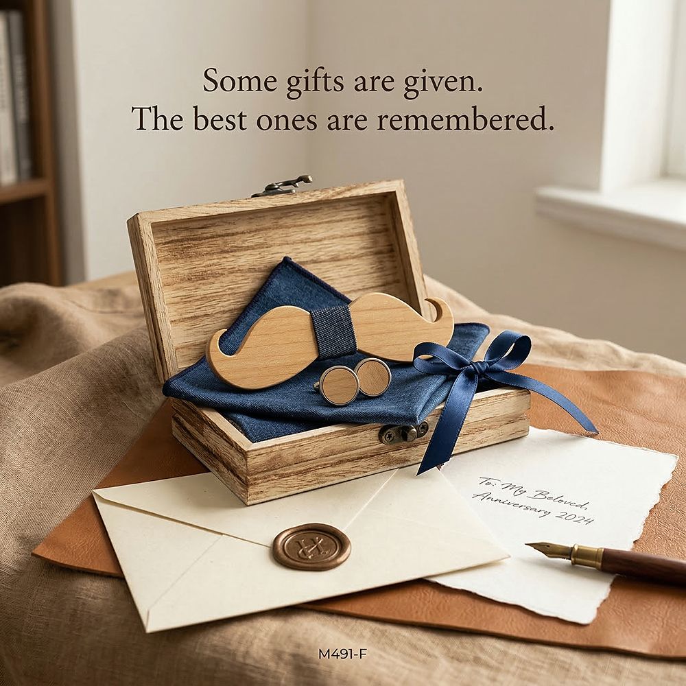 M491 M491  Full Mustache Shape Bow Tie Set, Maple — view 7
