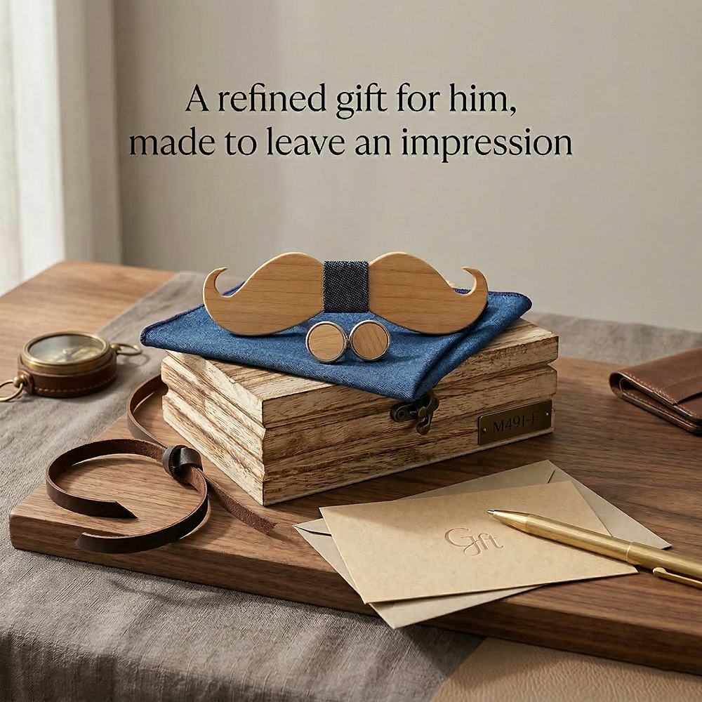 M491 M491  Full Mustache Shape Bow Tie Set, Maple — view 9