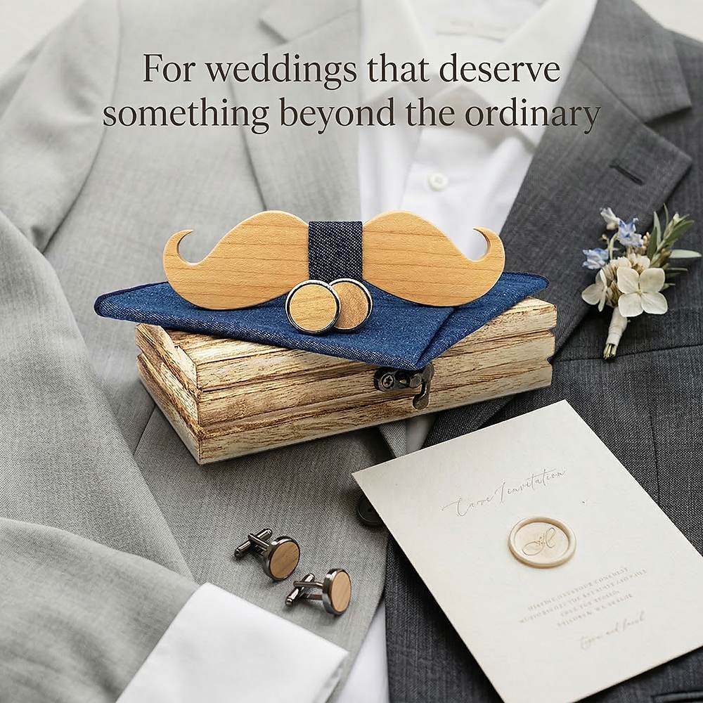 M491 M491  Full Mustache Shape Bow Tie Set, Maple — view 10