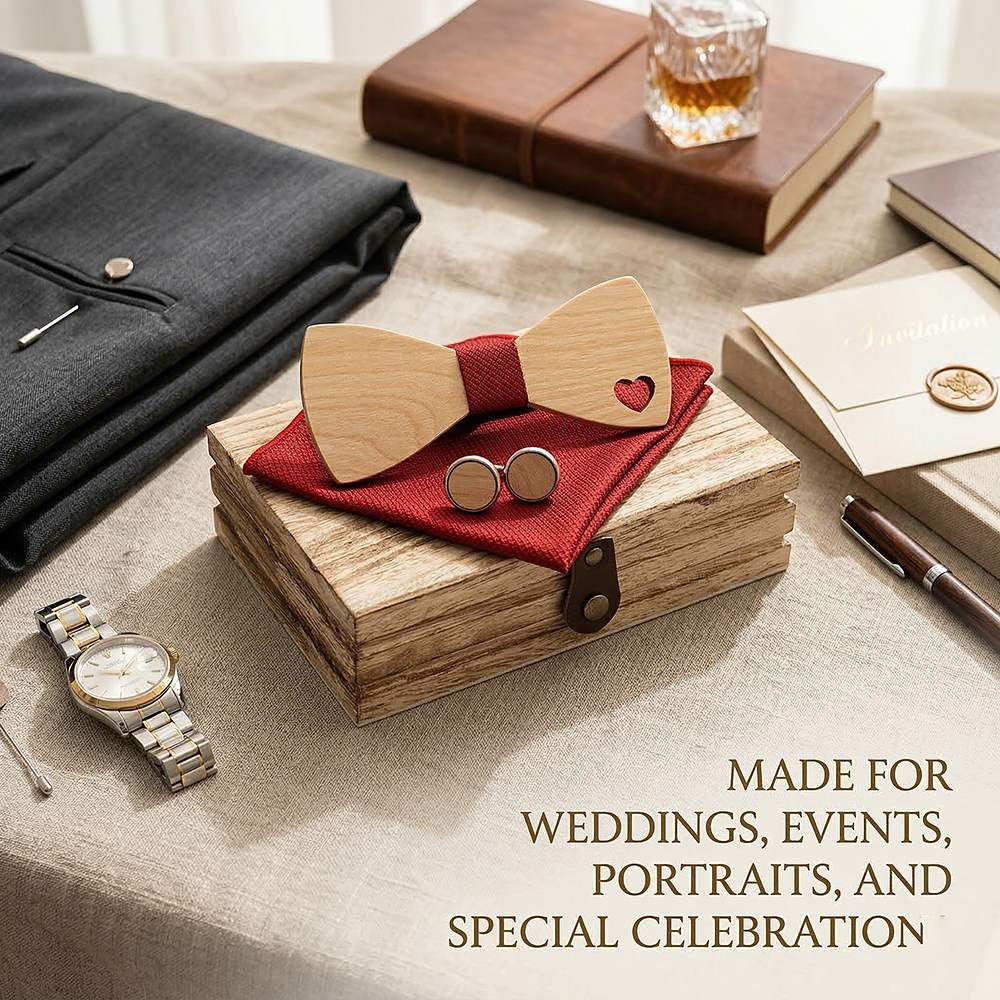 M492 M492  Heart Cutout Bow Tie Set, Maple — view 4