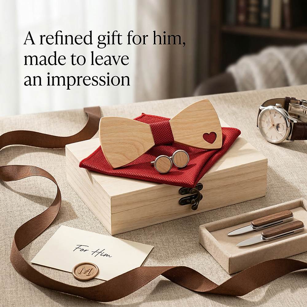 M492 M492  Heart Cutout Bow Tie Set, Maple — view 10