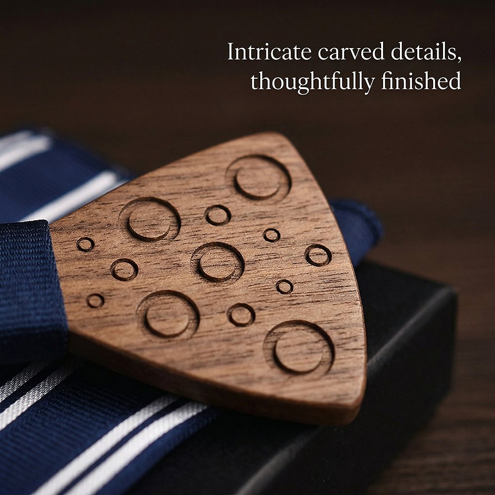 M75 M75  Carved Bubble Design Bow Tie Set, Walnut — view 3