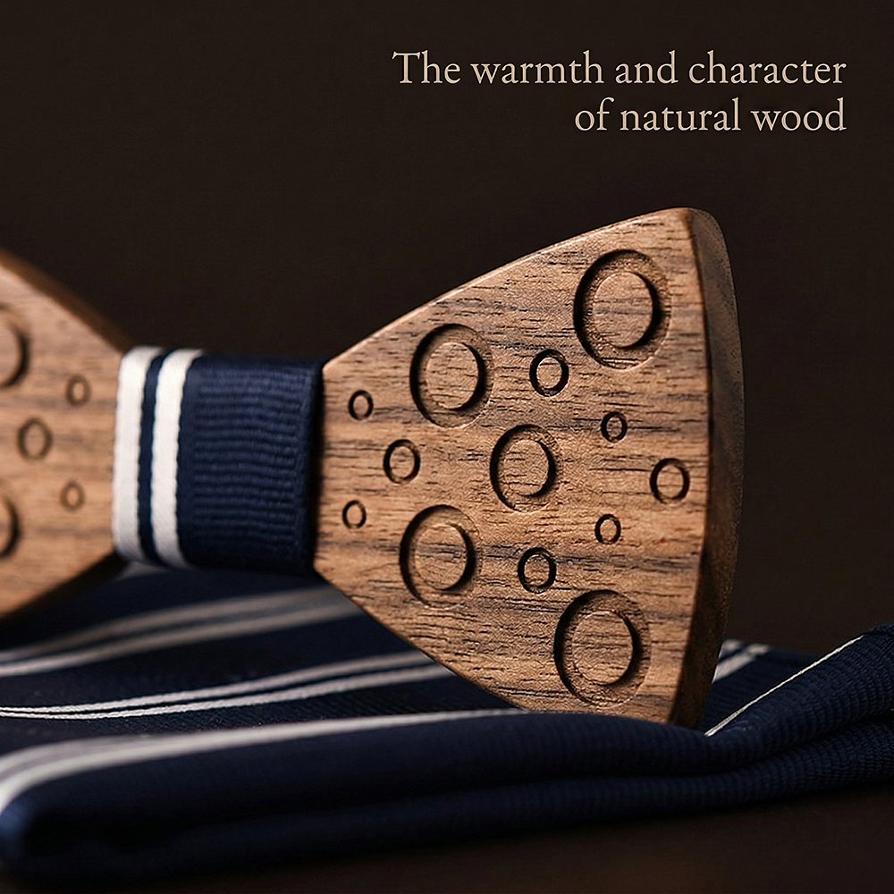 M75 M75  Carved Bubble Design Bow Tie Set, Walnut — view 5