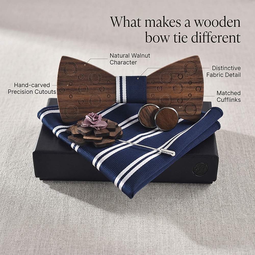 M75 M75  Carved Bubble Design Bow Tie Set, Walnut — view 7