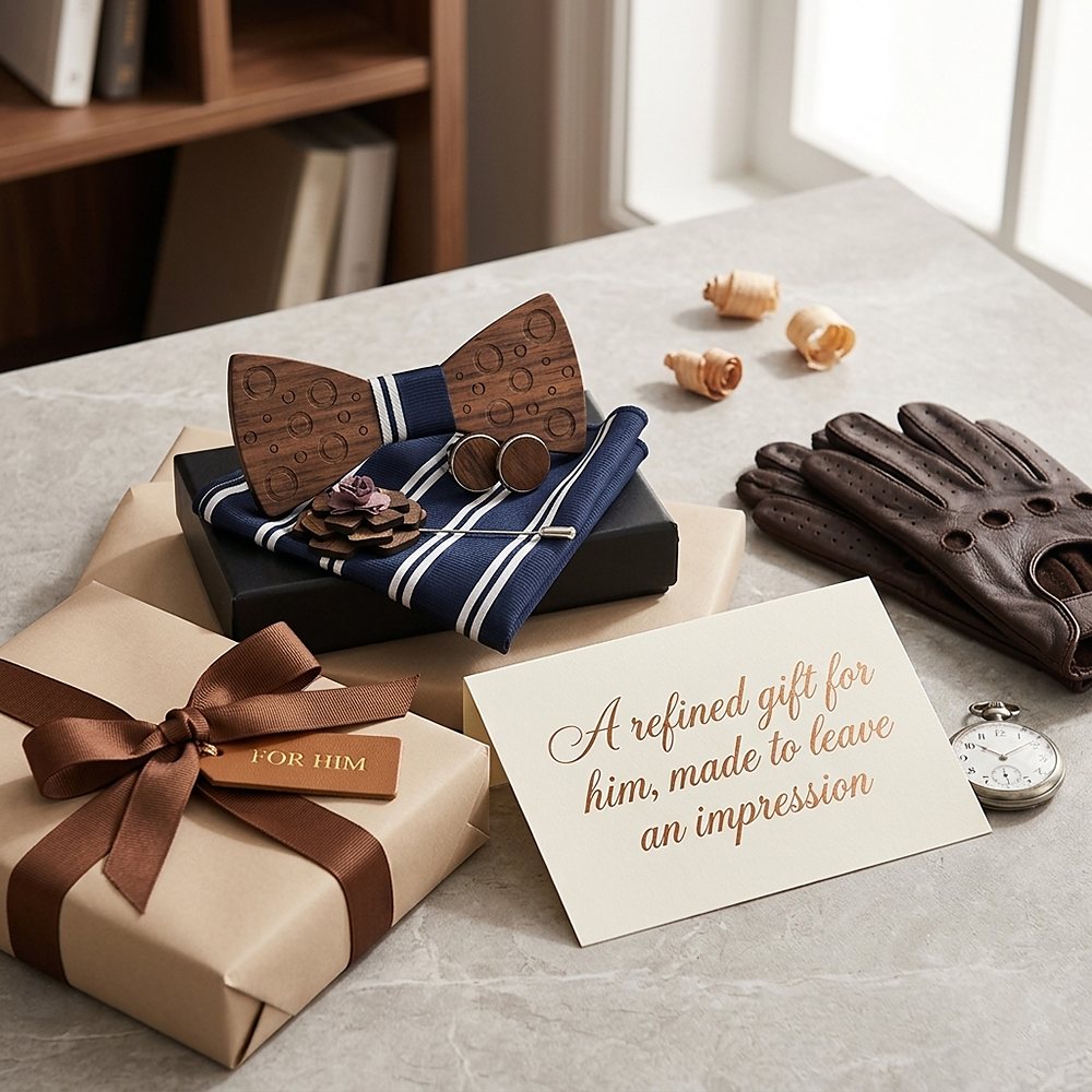M75 M75  Carved Bubble Design Bow Tie Set, Walnut — view 10