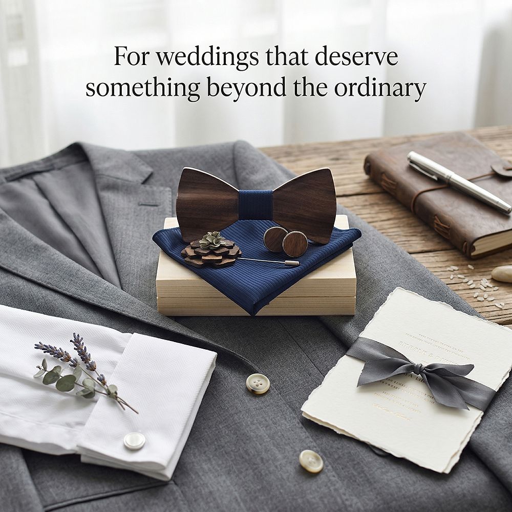 M77 M77  Solid Grain Bow Tie Set, Walnut — view 2