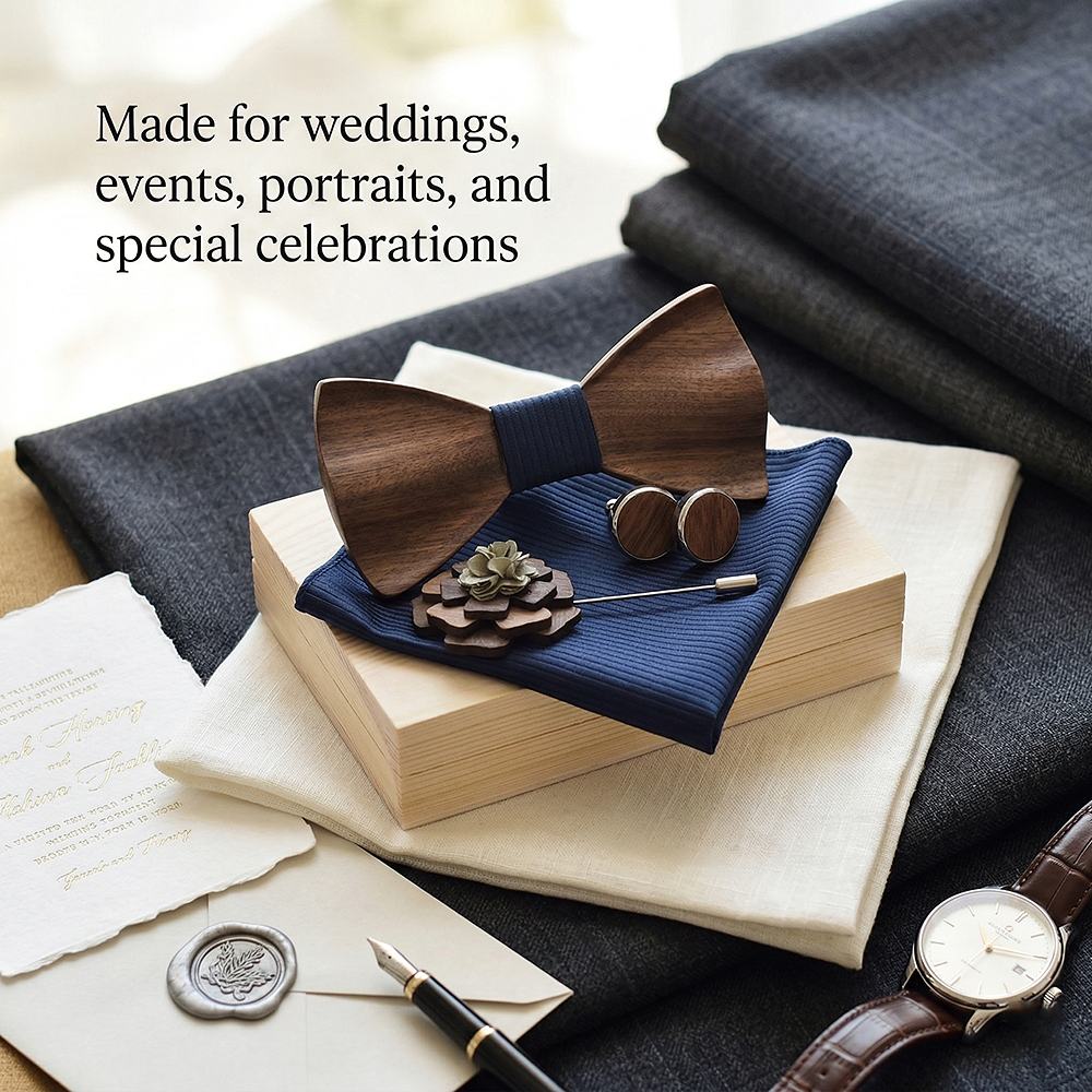 M77 M77  Solid Grain Bow Tie Set, Walnut — view 4