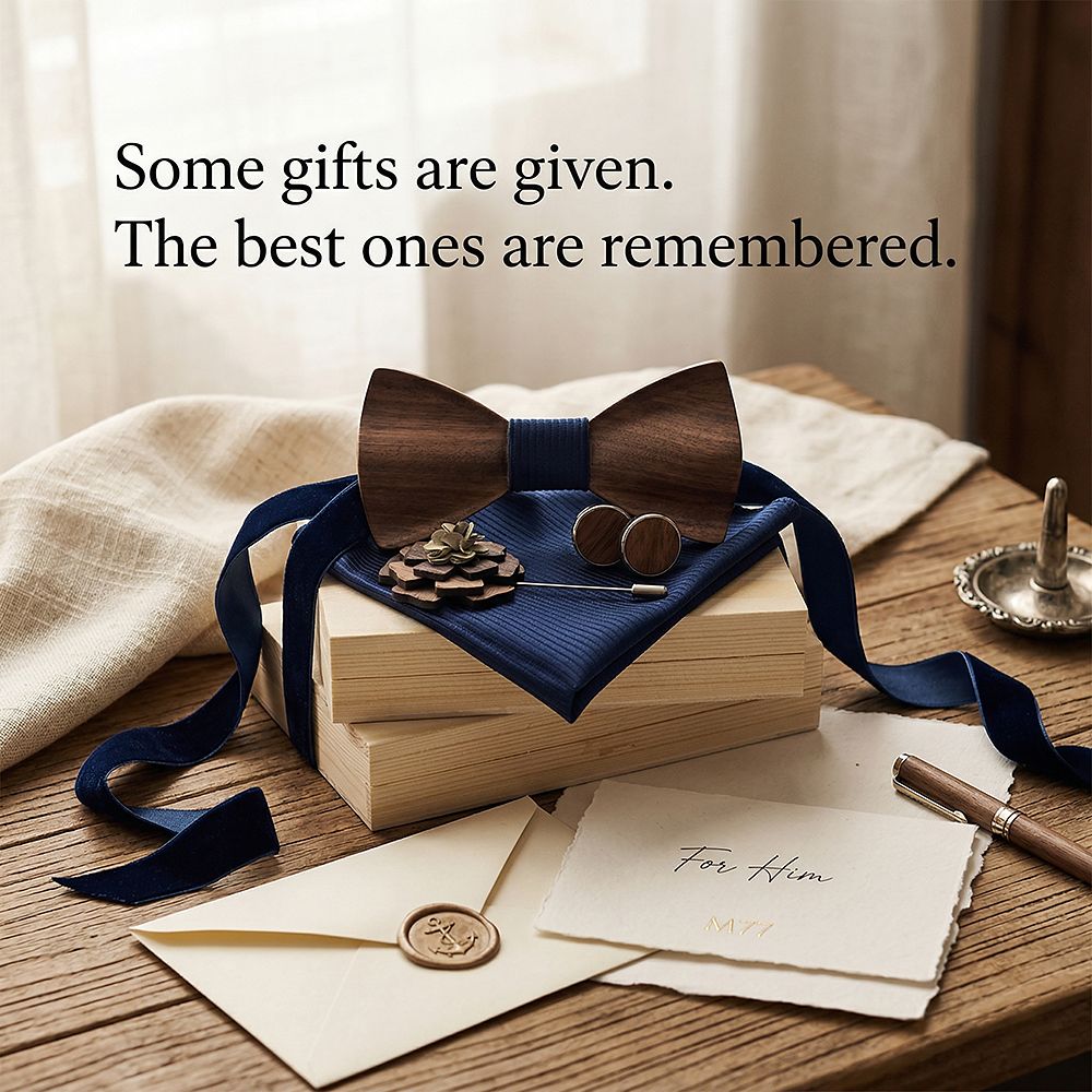 M77 M77  Solid Grain Bow Tie Set, Walnut — view 7