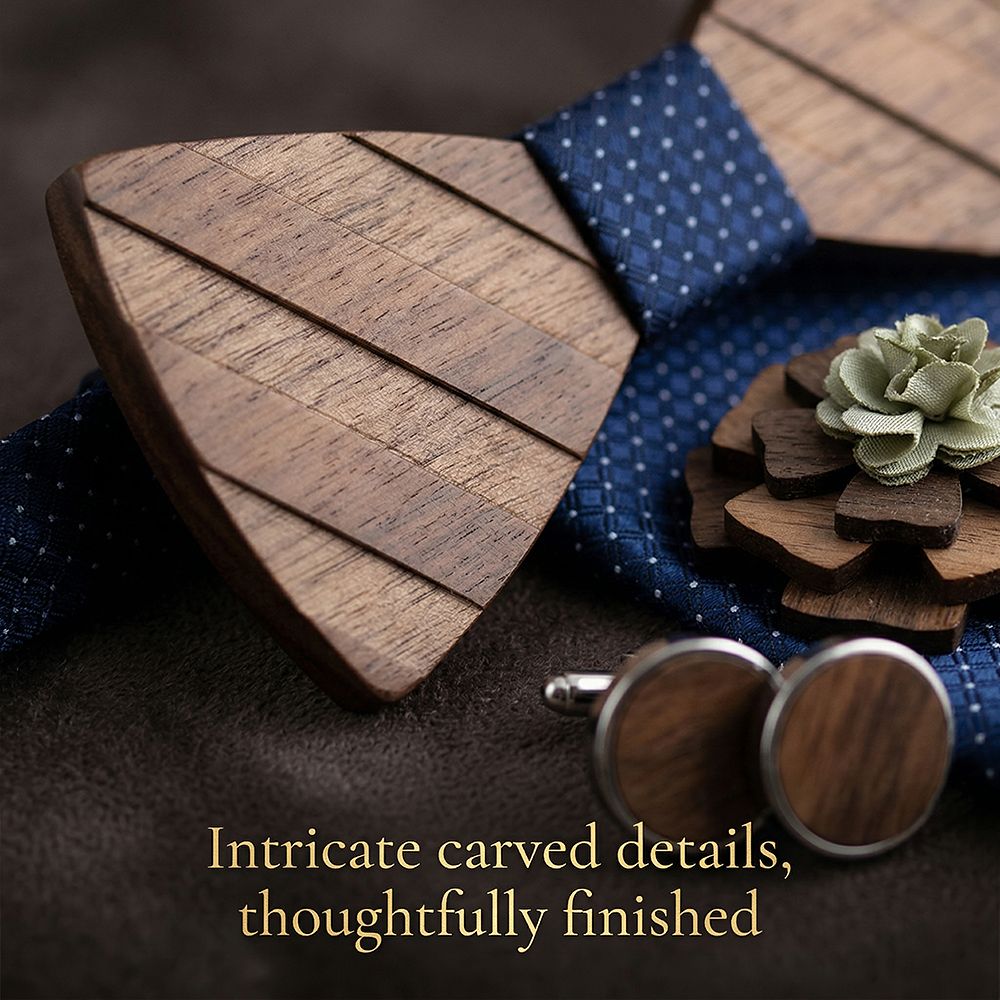 M87 M87  Natural Wood Grain Bow Tie Set, Walnut — view 3