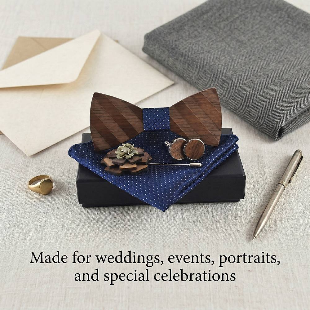 M87 M87  Natural Wood Grain Bow Tie Set, Walnut — view 4