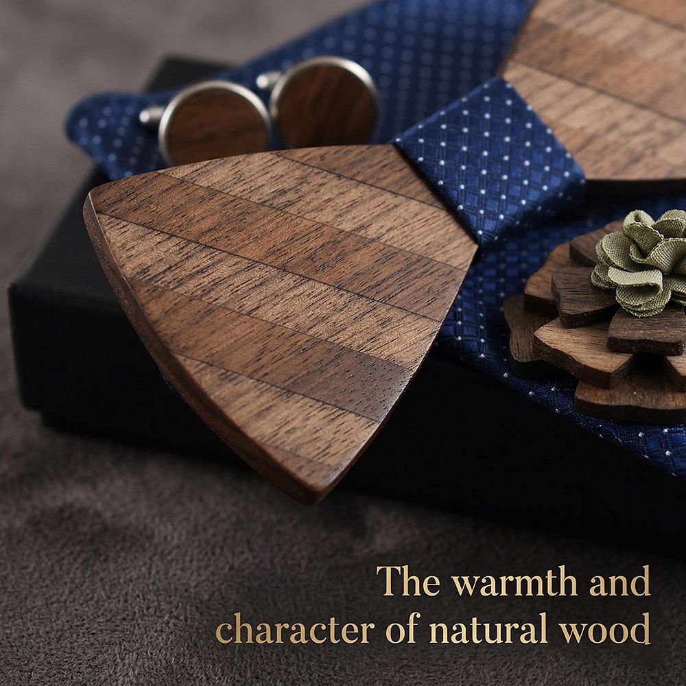 M87 M87  Natural Wood Grain Bow Tie Set, Walnut — view 5