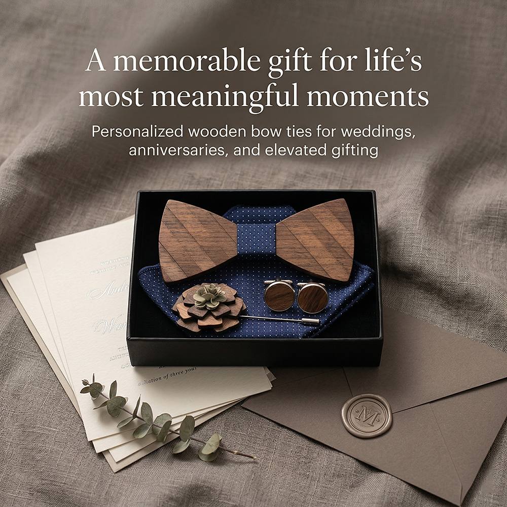 M87 M87  Natural Wood Grain Bow Tie Set, Walnut — view 6