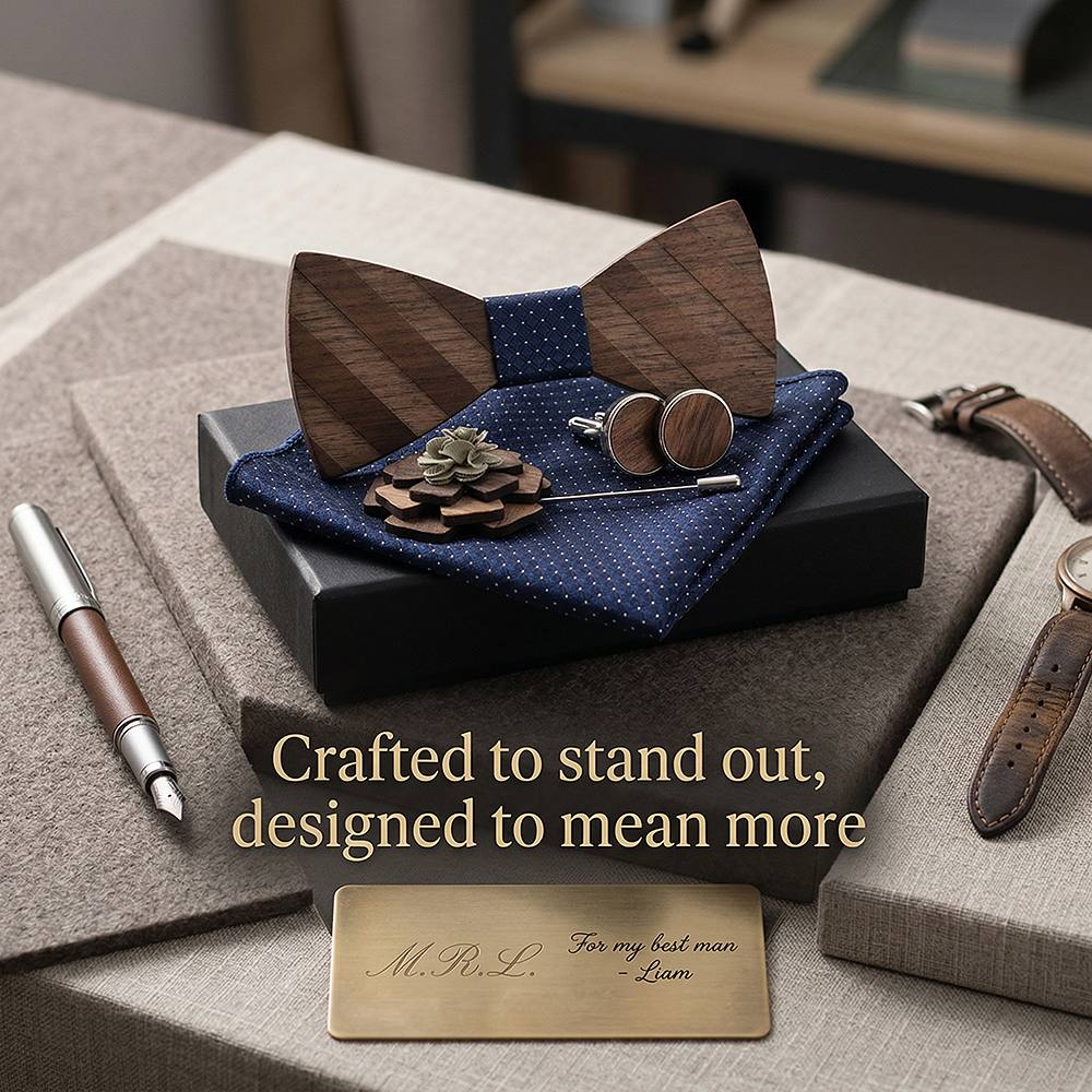 M87 M87  Natural Wood Grain Bow Tie Set, Walnut — view 8