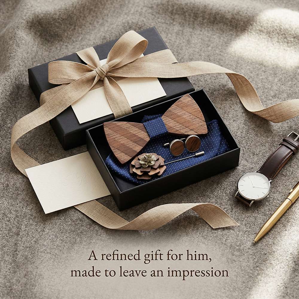 M87 M87  Natural Wood Grain Bow Tie Set, Walnut — view 9
