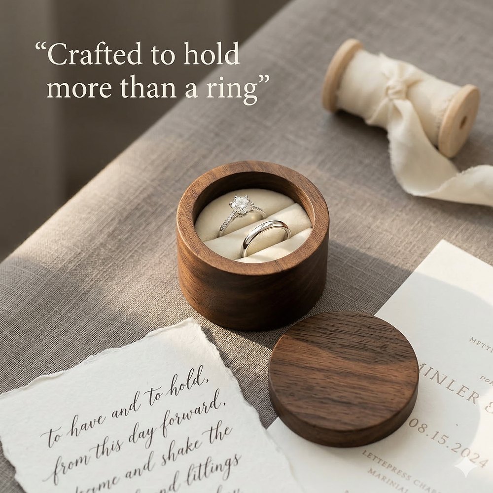 RB508 Round Window Ring Box, Walnut