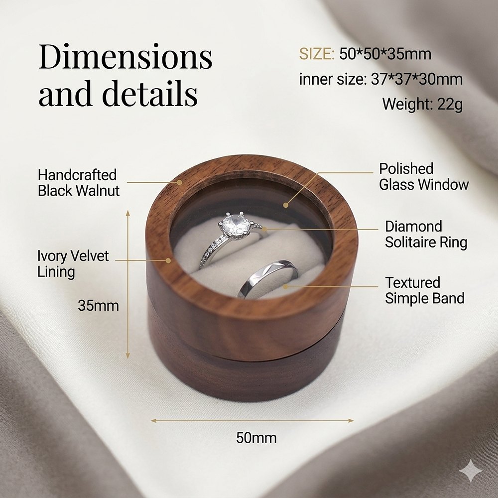 RB508 RB508  Round Window Ring Box, Walnut — view 8