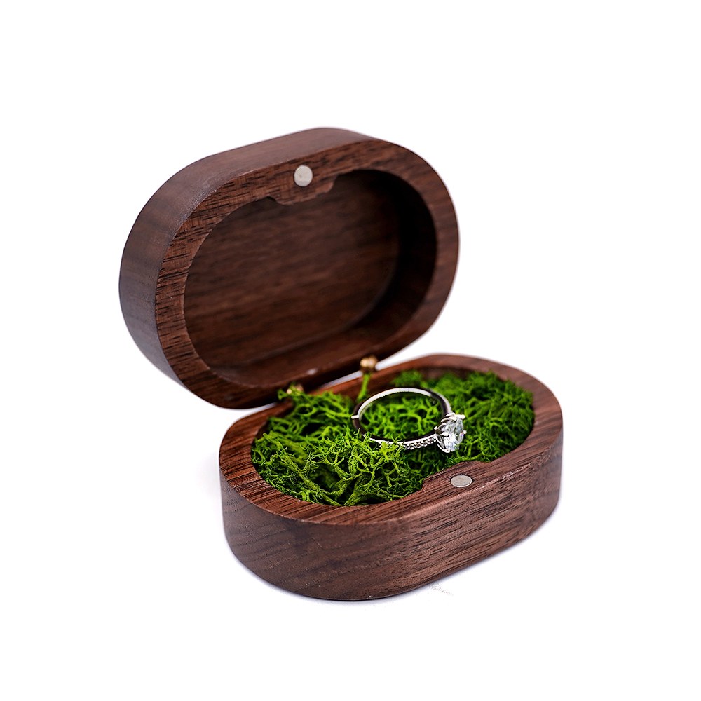 RB509 Oval Ring Box, Solid Wood Lid, Double Slot