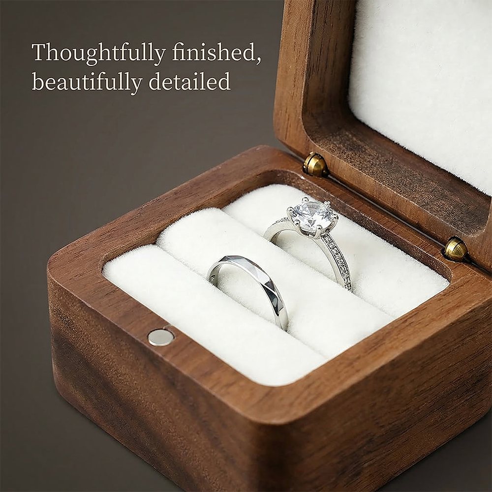 RB510  Square Double-Slot Ring Box, Walnut