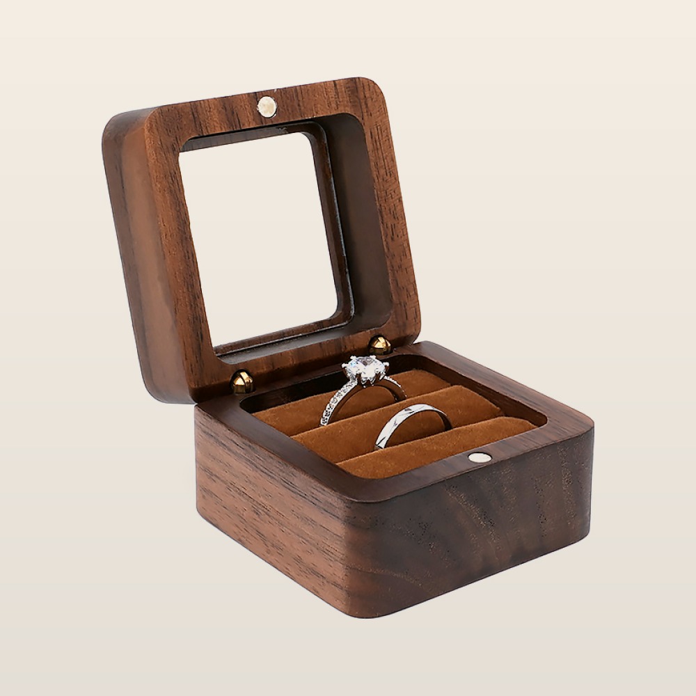 RB511  Square Ring Box, Window Lid, Double Slot