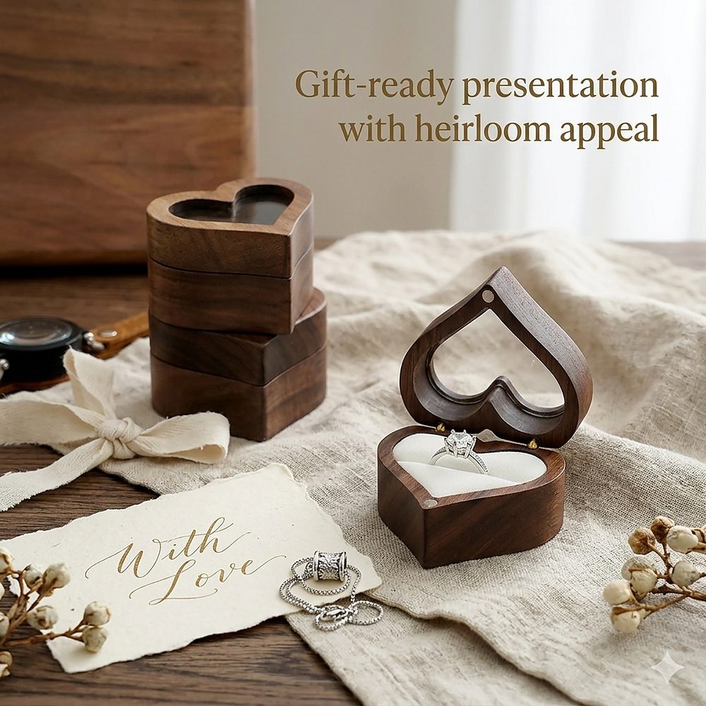 RB513 RB513  Heart Window Ring Box, Walnut — view 6