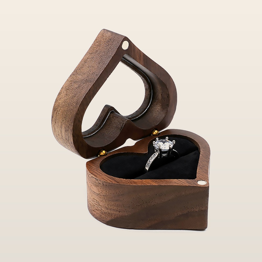 RB513  Heart Window Ring Box, Walnut
