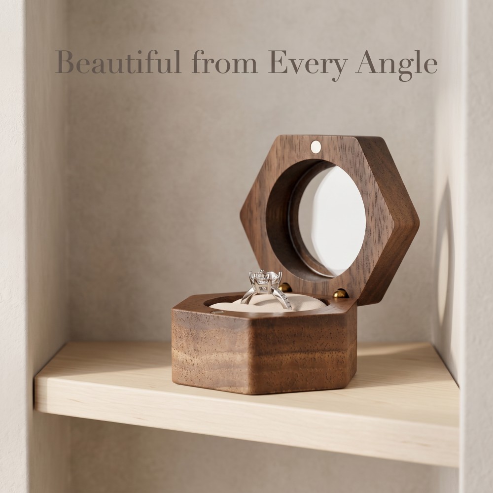 RB514 RB514  Hexagon Ring Box, Round Window Lid — view 5