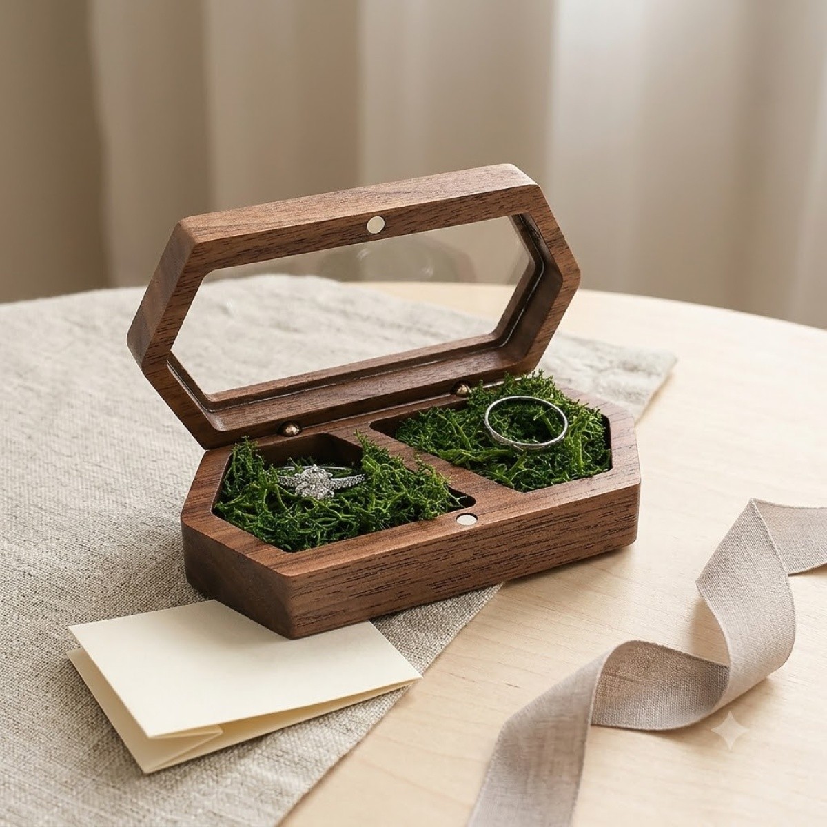 RB517 RB517  Long Hexagon Ring Box, Double Slot, Window Lid — view 4