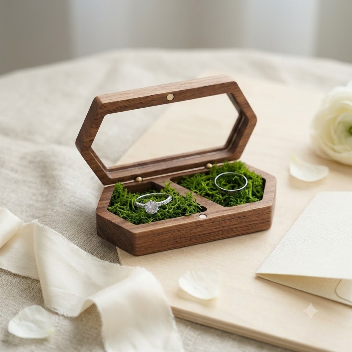 RB517 RB517  Long Hexagon Ring Box, Double Slot, Window Lid — view 5
