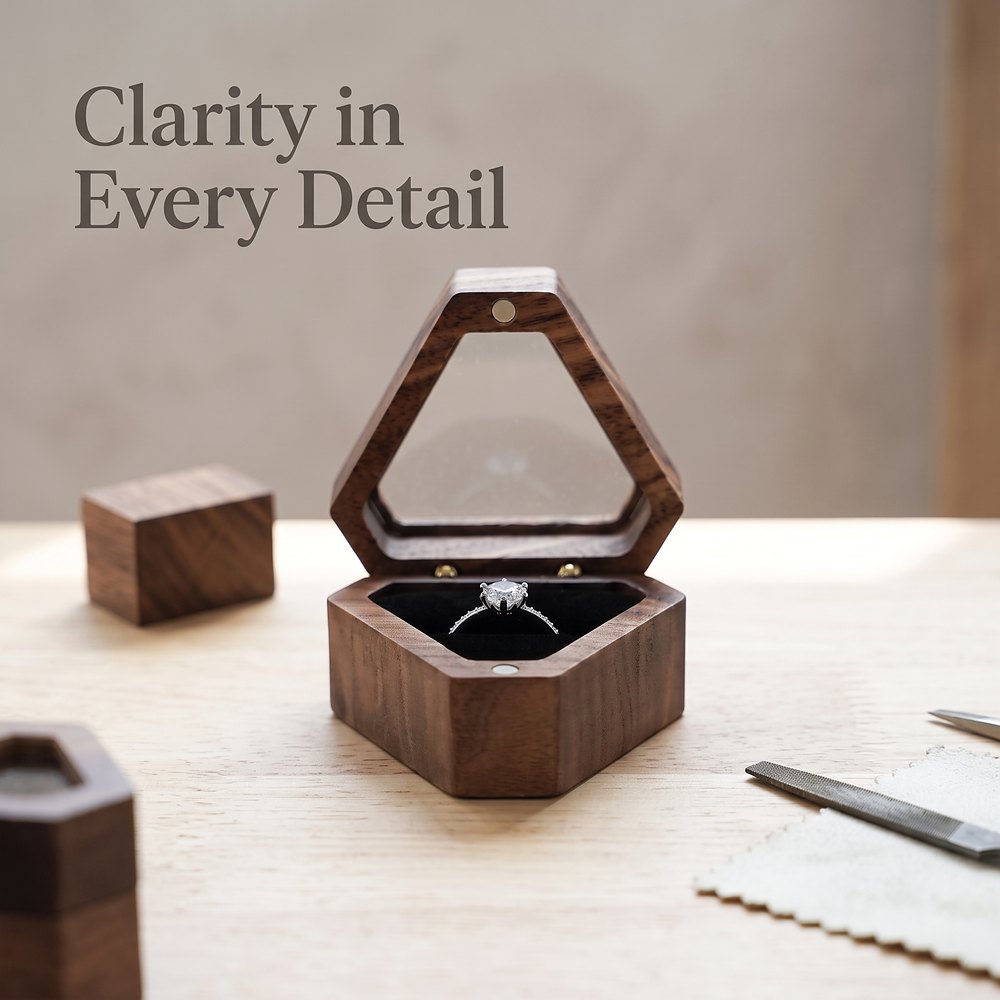 RB522 RB522  Diamond-Shape Ring Box, Flip Lid, Walnut — view 3