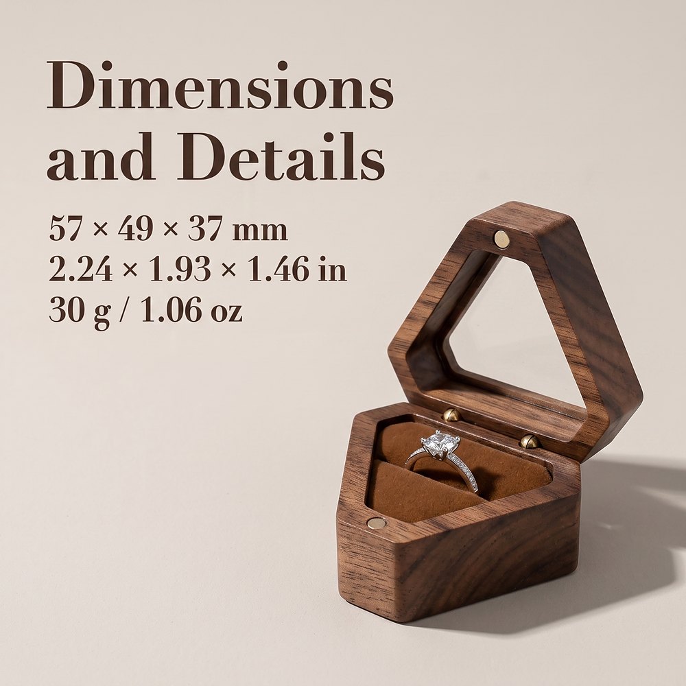 RB522 RB522  Diamond-Shape Ring Box, Flip Lid, Walnut — view 8