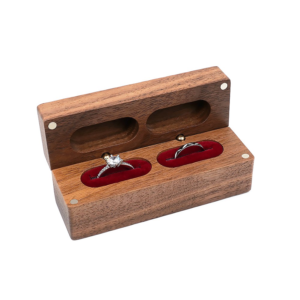 RB526 Double-Slot Ring Box, Long Body, Red Velvet
