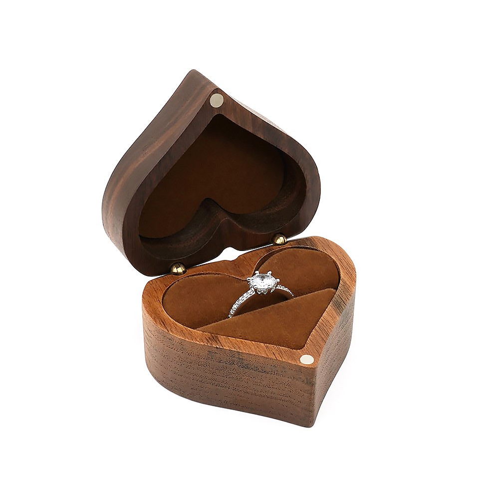 RB529 Heart Ring Box, Hinged Lid, Twin Slot