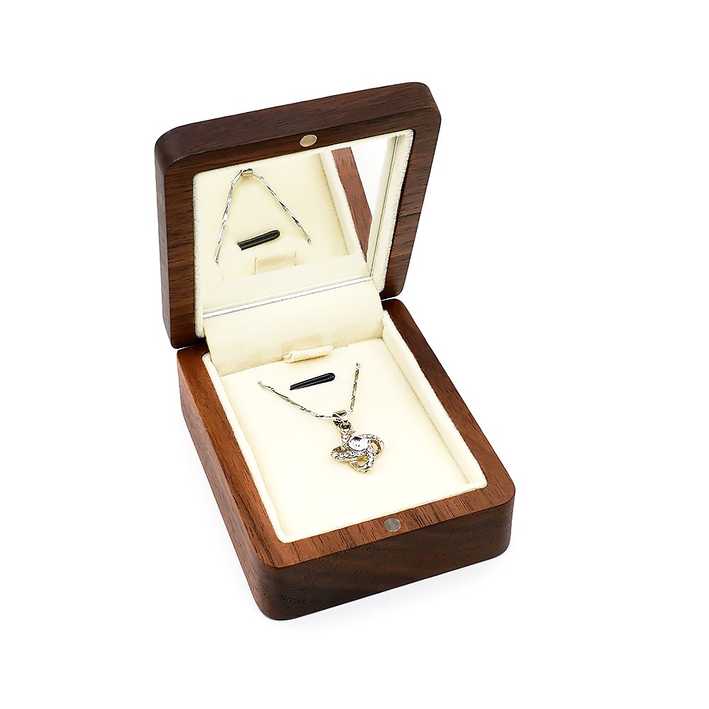 RB530 Necklace and Pendant Box, Walnut, Cream Interior