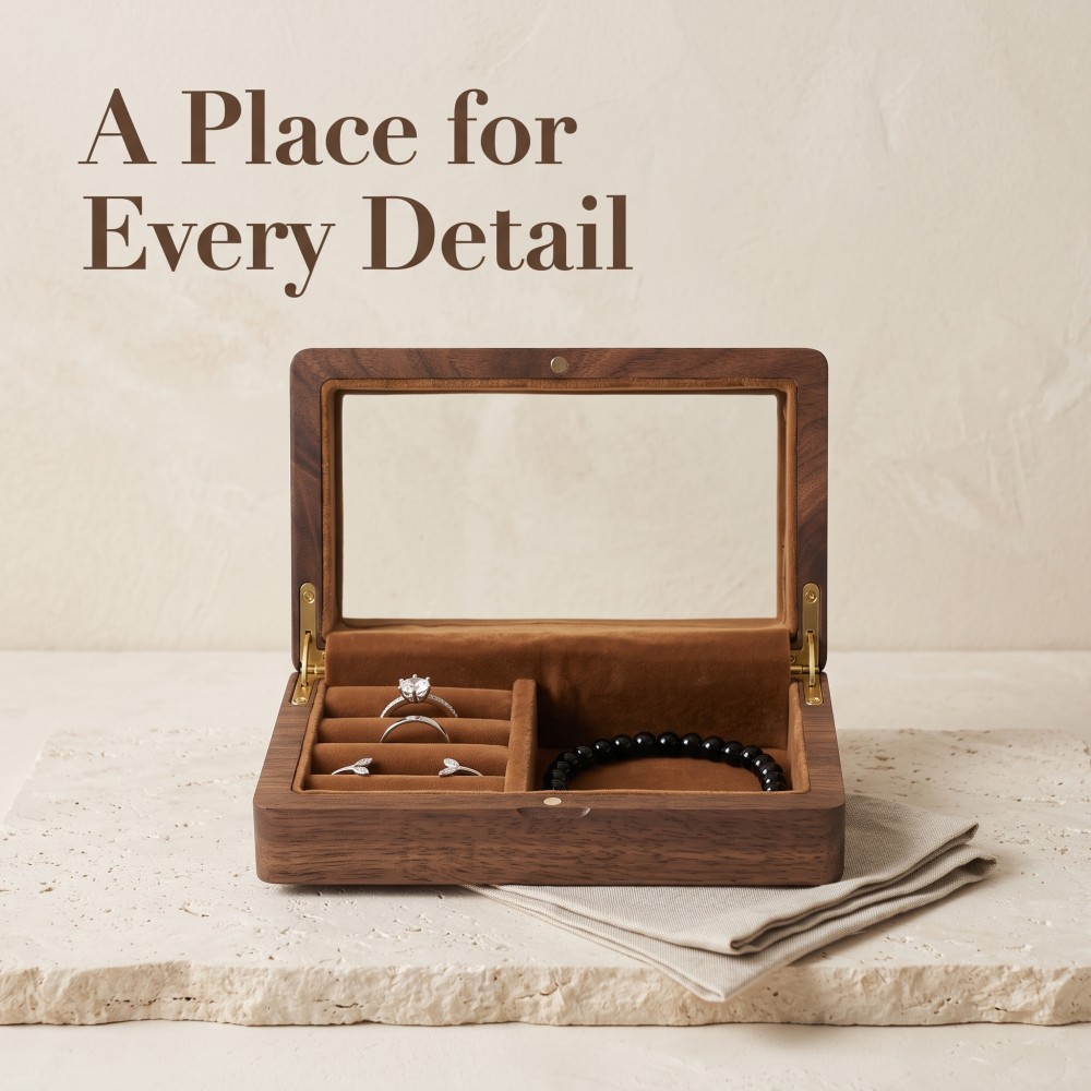 RB531 Jewellery Organiser, Walnut, Mirror Lid