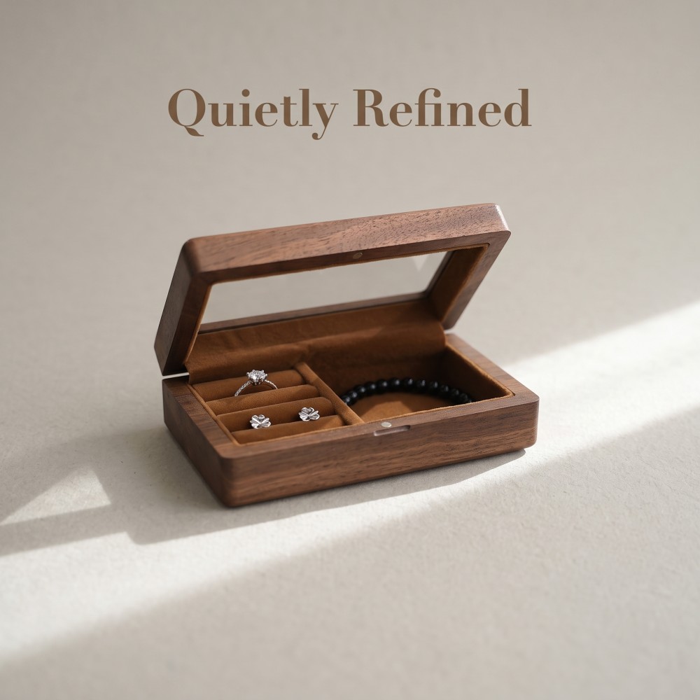 RB531 RB531  Jewellery Organiser, Walnut, Mirror Lid — view 4
