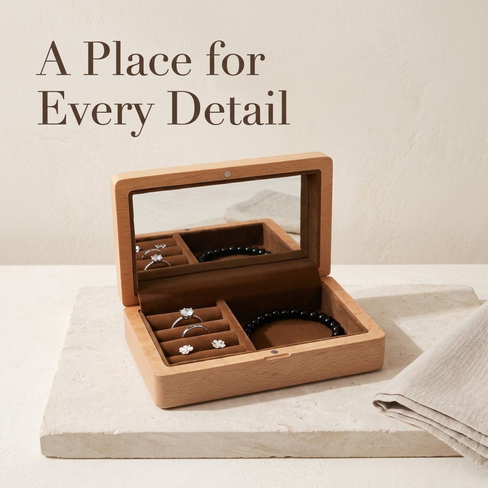 RB532 Jewellery Organiser, Beech, Mirror Lid