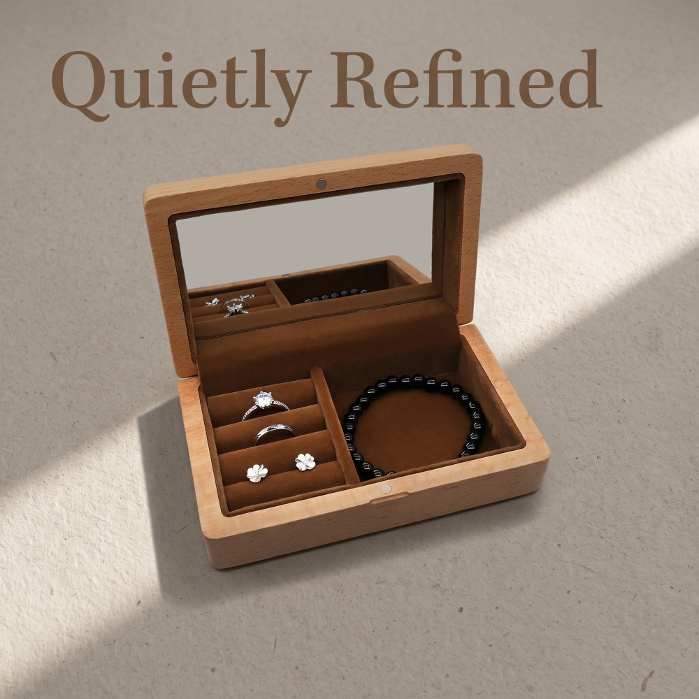 RB532 RB532  Jewellery Organiser, Beech, Mirror Lid — view 4
