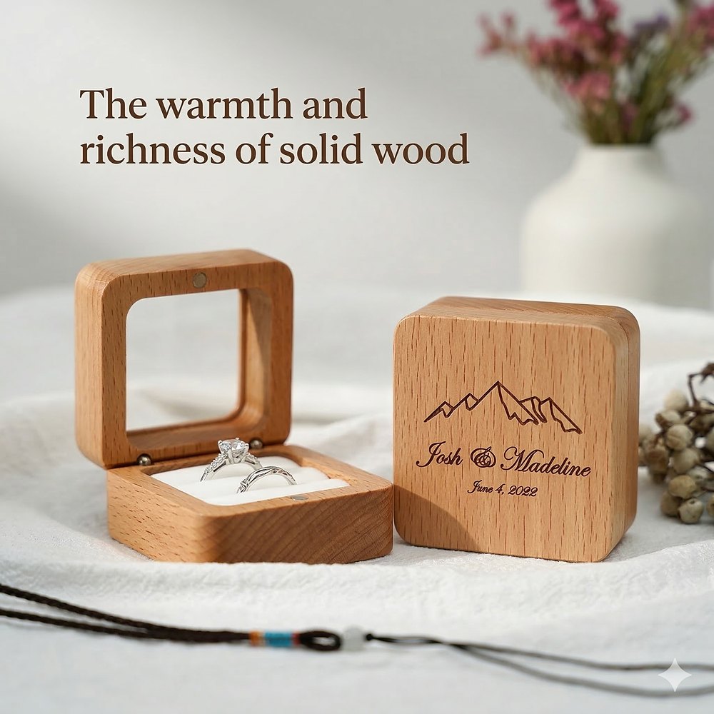 RB535 RB535  Square Ring Box, Beech, Engraved Lid — view 3