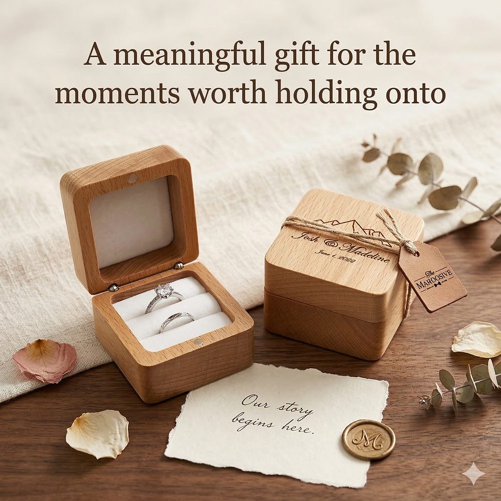 RB535 RB535  Square Ring Box, Beech, Engraved Lid — view 4