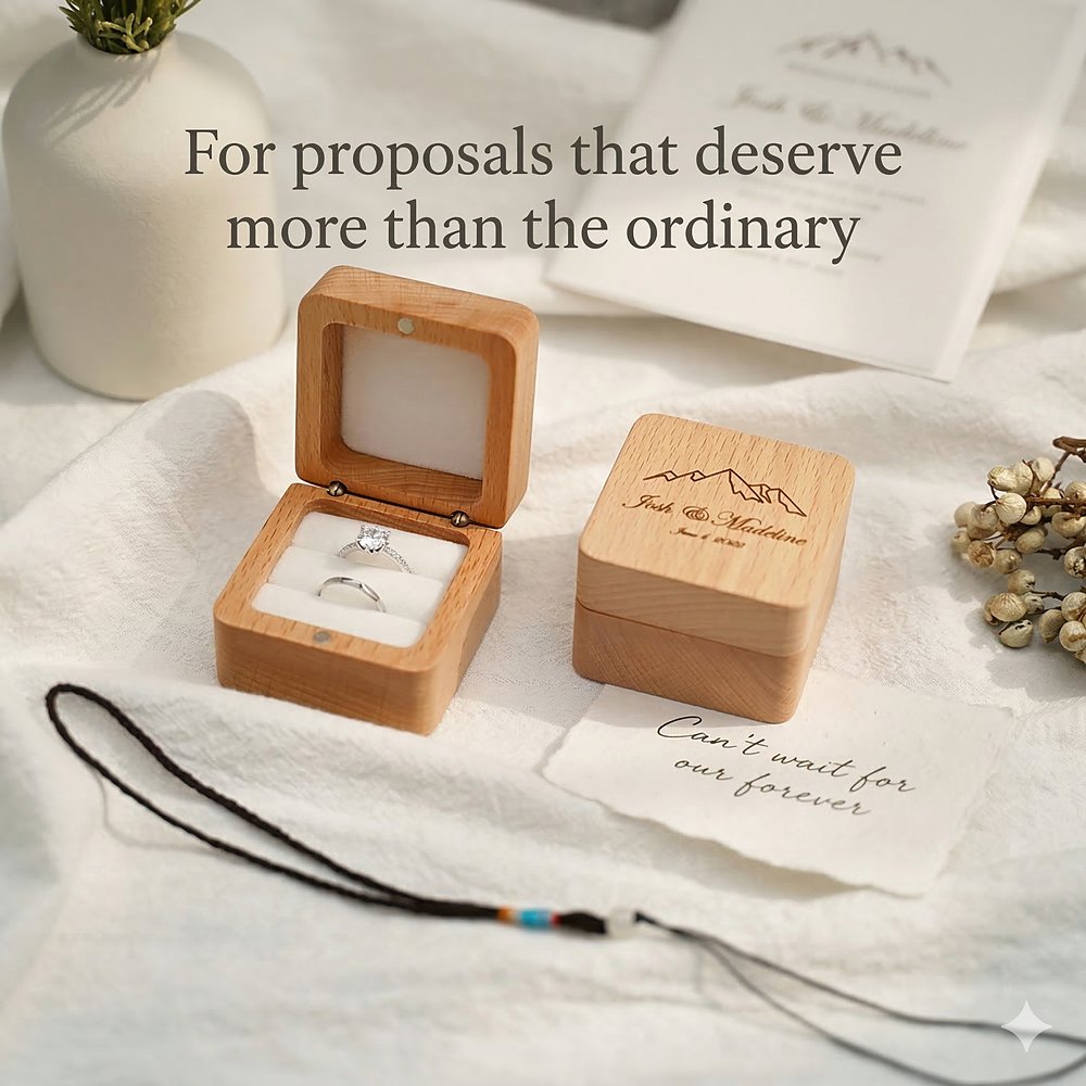 RB535 RB535  Square Ring Box, Beech, Engraved Lid — view 5