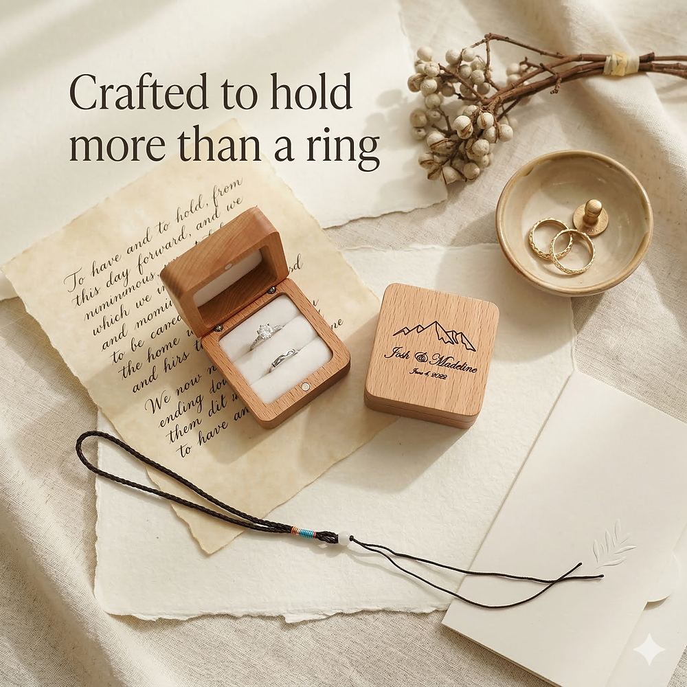 RB535 RB535  Square Ring Box, Beech, Engraved Lid — view 6