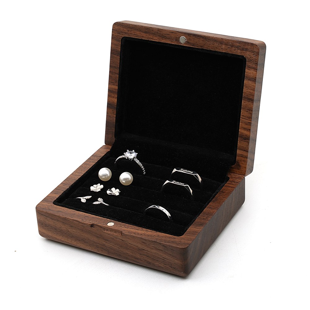 RB545 Earring and Ring Box, Multi-Slot, Walnut