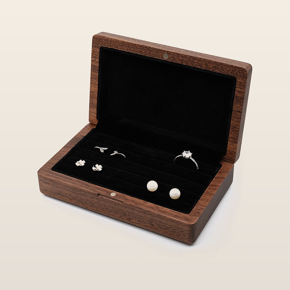 RB545  Earring and Ring Box, Multi-Slot, Walnut